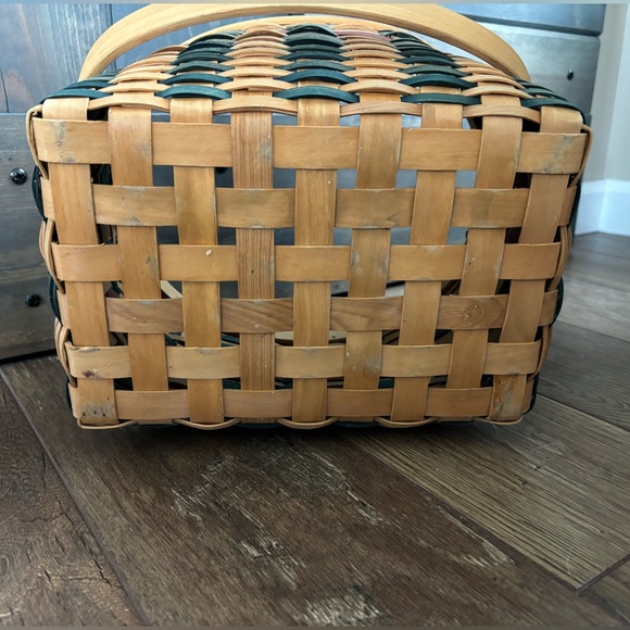 Oval Basket with Handle in Natural Brown, Green & Red/Maroon Colors - Picture 6 of 6